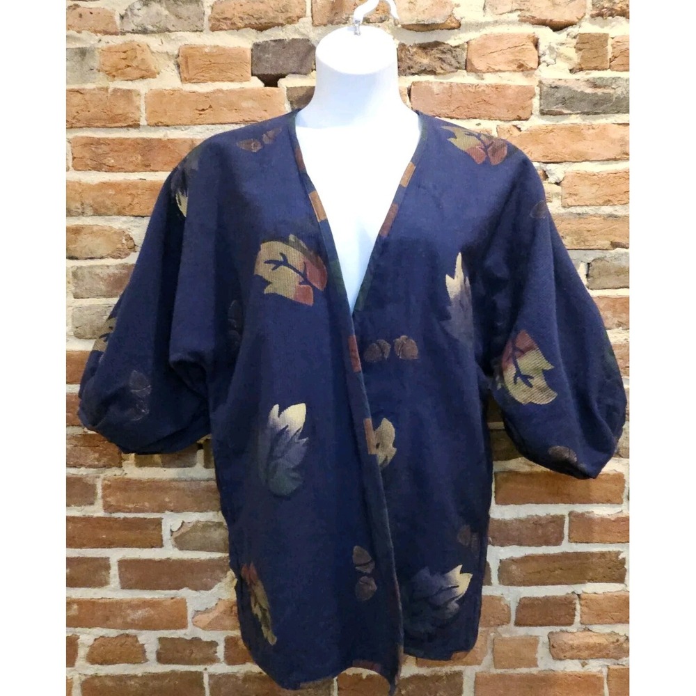 Play Alegre Jacket Women's Hand Painted Art to Wear Cardigan Blue Coat One Size‎